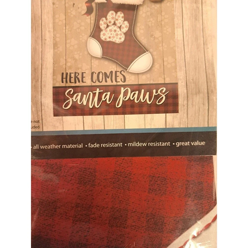 Christmas Garden Flag Lg Double Sided Here Comes Santa Paws 28 x 40 New Unopened